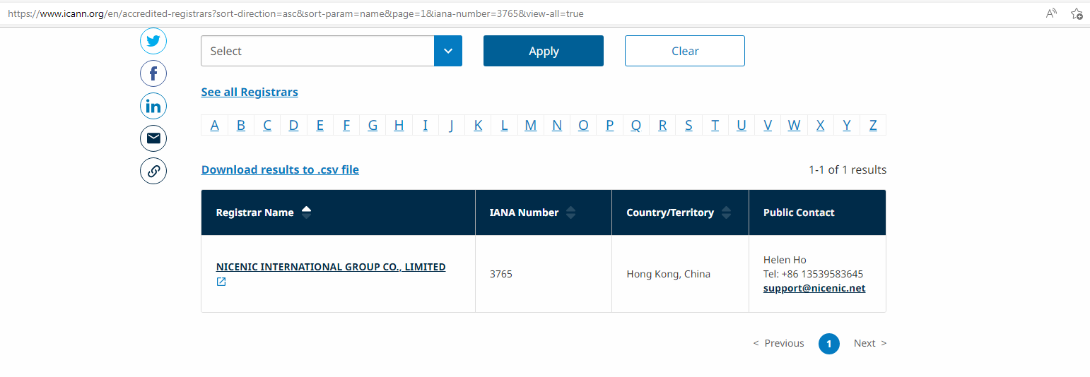 NiceNIC.NET-ICANN認定レジストラ List Certificate fまたは ドメイン名登録